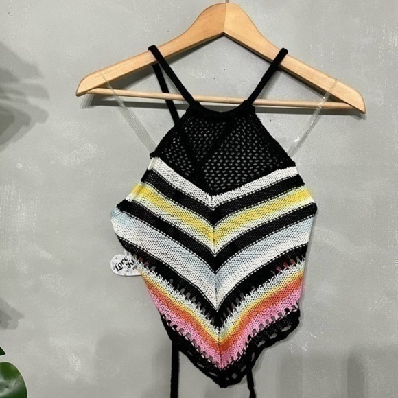 3/$30 _ LOVE KNITS | NWT  π·οΈ crochet knit halter top summer square stripe S - Picture 1 of 5